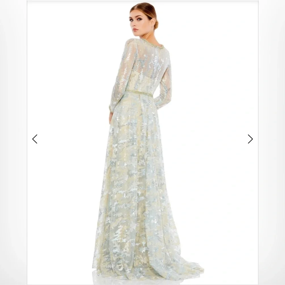 Long sleeve embellished mesh gown - Picture 2 of 3